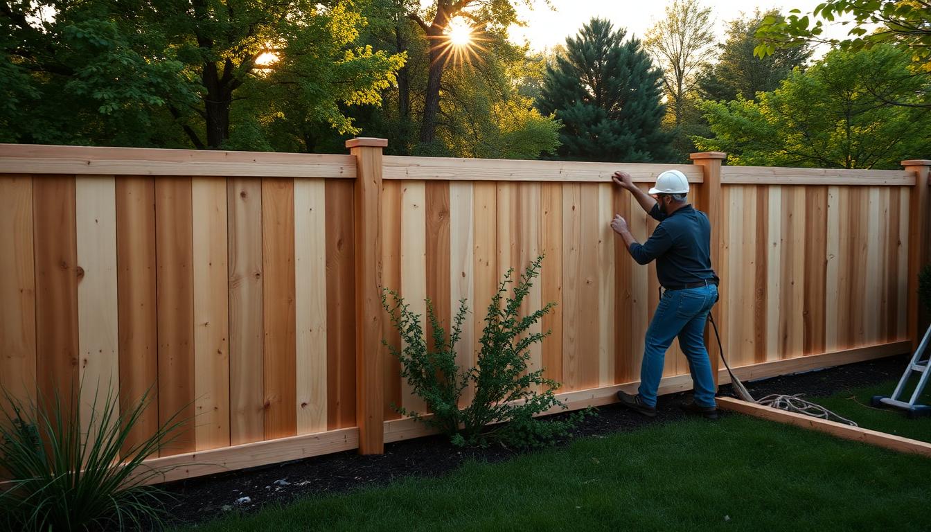 Beautiful wooden fence installation in a green Maryland backyard